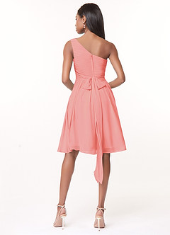 Azazie Katrina Bridesmaid Dresses Coral A-Line One Shoulder Chiffon Dress image2