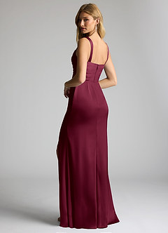 Azazie Elida Bridesmaid Dresses Mulberry Sheath Pleated Stretch Satin Dress image2