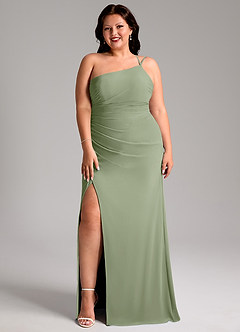 Azazie Eren Abiti da Damigella Abito Tubino in Chiffon Monospalla Pistacchio image11