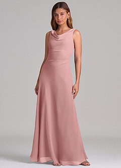 Azazie Nerine Brudtärnklänningar Klä av A-Linje i Chiffong Plisserad Dammig Ros image3