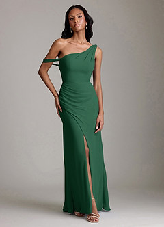 Azazie Madelyn Bridesmaid Dresses Dark Green Mermaid One Shoulder Chiffon Convertible Dress image1