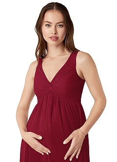 Azazie Yetta Maternity Bridesmaid Dresses A-Line V-Neck Gathered Chiffon Floor-Length Dress image6