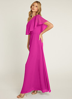 Azazie Lizzy Final Sale Fuchsia A-Line One Shoulder Chiffon Dress image4