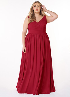 Azazie Keyla Bridesmaid Dresses Scarlet A-Line V-Neck Pleated Chiffon Dress image6