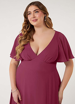 Azazie Kimber Bridesmaid Dresses Mulberry A-Line Flounce Sleeve Chiffon Dress image13