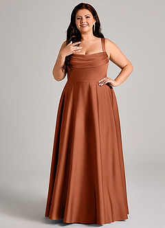 Azazie Shaude Bridesmaid Dresses Cedar Rose A-Line Pleated Stretch Satin Dress image8