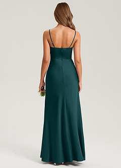 Azazie Lidia Bridesmaid Dresses Pine Mermaid Side Slit Stretch Satin Dress image2