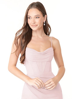 Azazie Mai Bridesmaid Dresses Blushing Pink Sheath Pleated Chiffon Dress image5