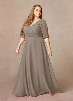 Azazie Bronwyn Mother of the Bride Dresses Taupe A-Line V-Neck Ruched Chiffon Dress image8
