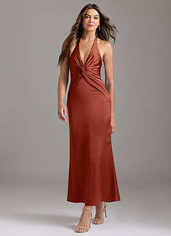 Azazie Valerie Bridesmaid Dresses Terracotta Mermaid Pleated Stretch Satin Dress image3