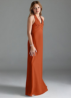 Azazie Tessie Junior A-Linie Plissee Chiffon Kleid Gebranntes Orange image4