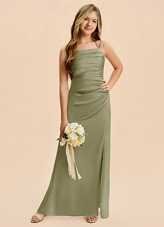 Azazie Nova Junior Pistachio A-Line Pleated Stretch Satin Dress image5