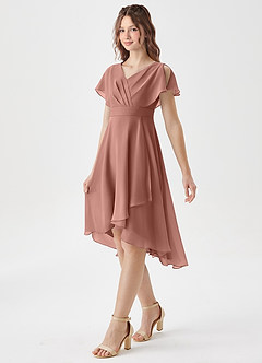 Azazie Graciela Junior Cedar Rose A-Line Pleated Chiffon Dress image4