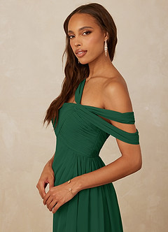 Christian Siriano Bridal for Azazie 1014 Bridesmaid Dresses Dark Green A-Line Off the Shoulder Chiffon Dress image2