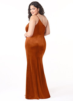Azazie Kala Bridesmaid Dresses Burnt Orange A-Line One Shoulder Velvet Dress image9