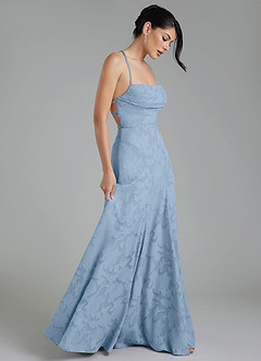 Azazie Tatum Robes de demoiselle d'honneur Robe Trapèze en Blumen-Burnout Corset Poudre Bleue image7