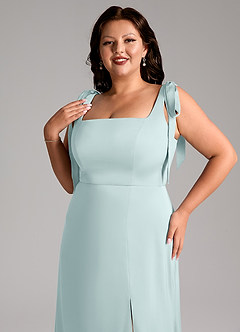 Azazie Frostine Bridesmaid Dresses Mist A-Line Bow Stretch Satin Dress image12