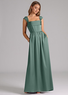 Azazie Hattie Bridesmaid Dresses Eucalyptus A-Line Corset Stretch Satin Dress image3