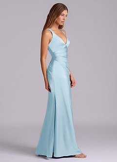 Azazie Amelie Bridesmaid Dresses Sky Blue A-Line Pleated Stretch Satin Dress image3