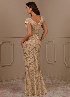 Azazie Roya Mother of the Bride Dresses Champagne Mermaid Ruched Floral Burnout Dress image3