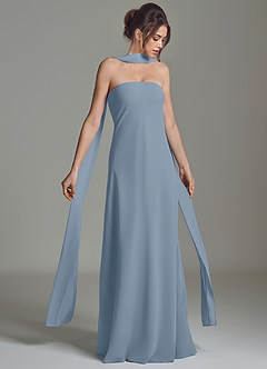 Azazie Ilana At-home Try On Dresses Dusty Blue A-Line Strapless Chiffon Dress image1