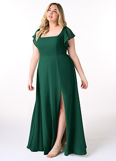 Azazie Bondi Bridesmaid Dresses Emerald A-Line Ruffled Chiffon Dress image9