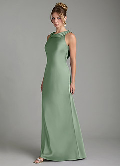 Azazie Aussie Vestidos de damas de honor Vestido de Matcha de Satén Elástico de Corte Recto con Plisado image4