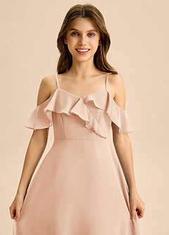 Azazie Kamilla Junior Robe Trapèze en Mousseline de soie Épaule décolletée Rose Perle image7