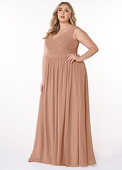 Azazie Keyla Bridesmaid Dresses Champagne Rose A-Line V-Neck Pleated Chiffon Dress image8