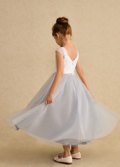 Azazie Momo Flower Girl Dresses Ivory Frost A-Line Lace Dress image4