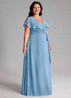 Azazie Lainey Bridesmaid Dresses Steel Blue A-Line with Pockets Chiffon Dress image4