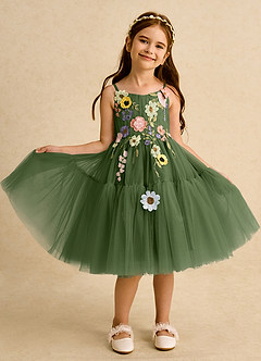 Azazie Osea Flower Girl Dresses Olive Ball-Gown Pleated Tulle Dress image8
