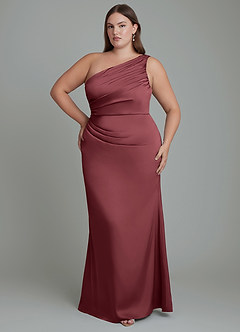 Azazie Akilah Jurken voor bruidsmeisjes Jurk van Stretch Satijn met Zeemeermin One-shoulder Merlot image8
