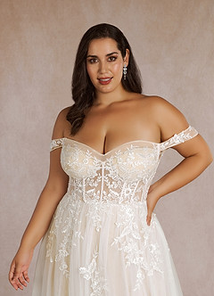 Azazie Wendie Wedding Dresses Diamond White Champagne A-Line Sequins Tulle Dress image15