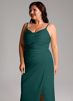 Azazie Deandra Bridesmaid Dresses Pine Mermaid Pleated Stretch Satin Dress image12