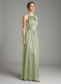Azazie Bonnie Bridesmaid Dresses Dusty Sage A-Line Pleated Stretch Satin Dress image4