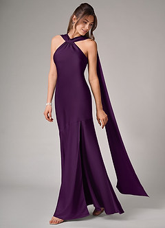 Azazie Kinsley Bridesmaid Dresses Grape Mermaid Side Slit Stretch Satin Dress image4