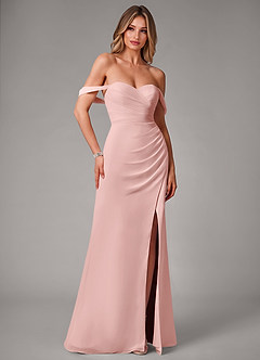 Azazie Haisley At-home Try On Dresses Agave Sheath Off the Shoulder Chiffon Convertible Dress image3