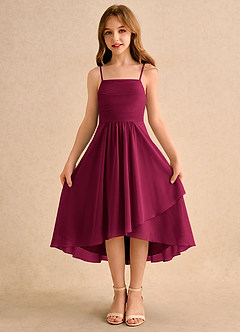 Azazie Twilight Dance Girls Formal Flower Girl Dresses Burgundy A-Line Pleated Chiffon Dress image5