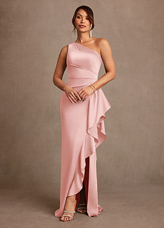 Azazie Yvette Mother of the Bride Dresses Powder Pink Sheath One Shoulder Stretch Satin Dress image1