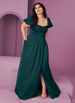 Barbie ♥ Azazie Bridesmaid Dresses Pine A-Line Ruched Stretch Satin Dress image7