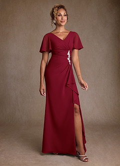 Azazie Suffolk Mother of the Bride Dresses Burgundy A-Line Pleated Chiffon Dress image1