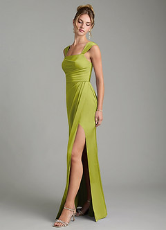 Azazie Filippa Bridesmaid Dresses Lemongrass A-Line Pleated Stretch Satin Dress image4