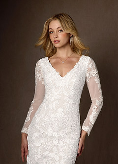 Azazie Dulce Amor Wedding Dresses Diamond White Mermaid V-Neck lace Tulle Dress image8