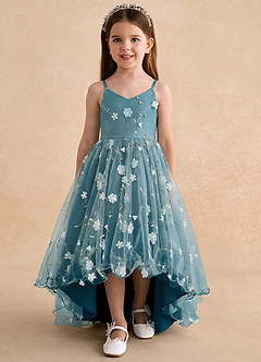 Azazie Celia Flower Girl Dresses Ink Blue A-Line Spaghetti Strap Tulle Dress image6