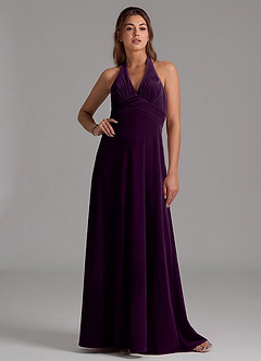 Azazie Tessie Bridesmaid Dresses Grape A-Line Pleated Velvet Dress image1