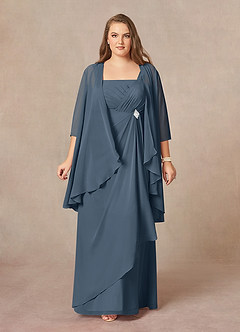 Azazie Weisz Mère de la mariée Robes Robe Trapèze en Mousseline de soie Encolure carrée plissée Neptune image7