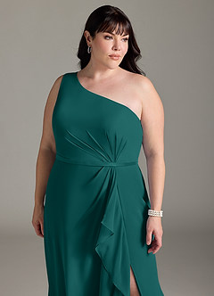 Azazie Liza Bridesmaid Dresses Peacock Mermaid One Shoulder Chiffon Dress image10