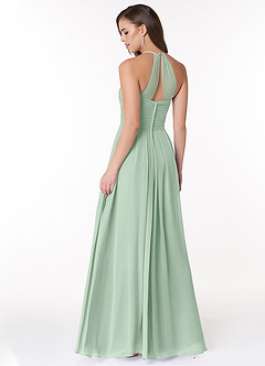 Azazie Ginger Bridesmaid Dresses Agave A-Line Halter Pleated Chiffon Dress image4