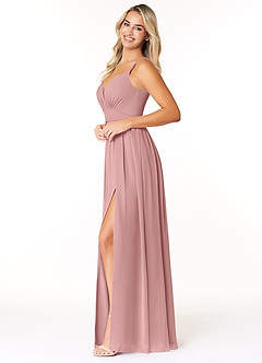 Azazie Rayna Vestidos de madrinha de casamento Vestido Rosa Empoeirada de Chiffon de Linha A com Plissado image3